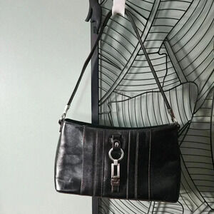 Etienne Aigner | Vienna Collection  Black Genuine Leather Baguette Shoulder Bag